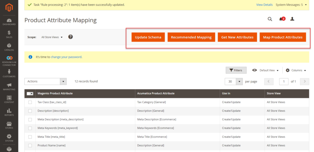 Options on the Product Attributes Mapping